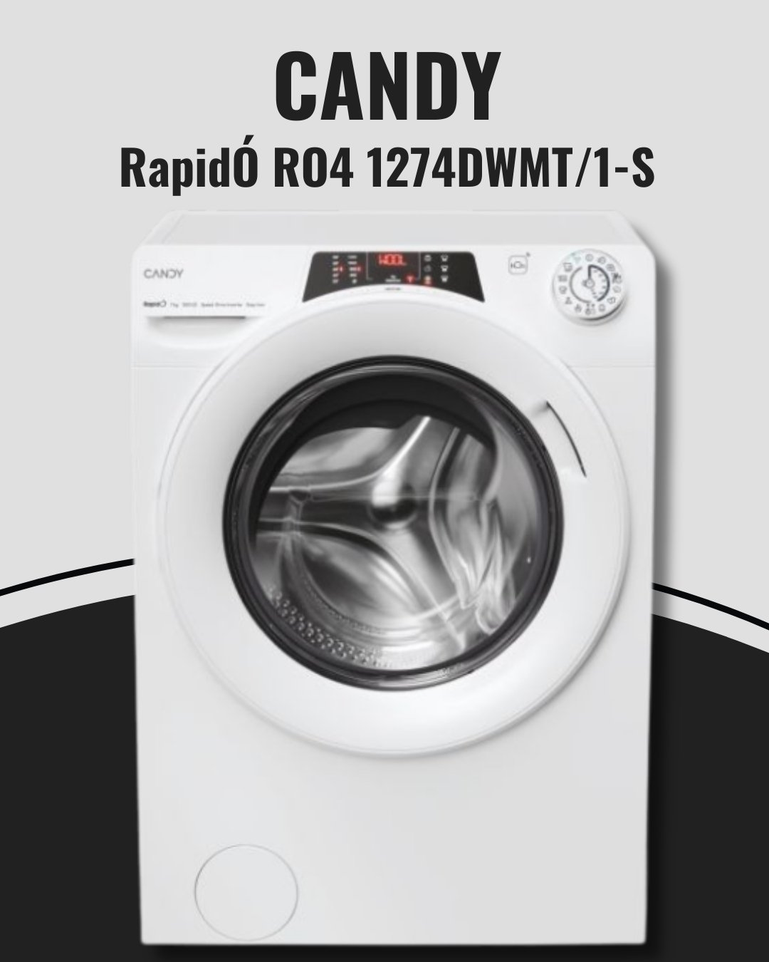 Candy RapidÓ veš mašina model RO4 1274DWMT/1-S sa prednjim punjenjem i crnim detaljima