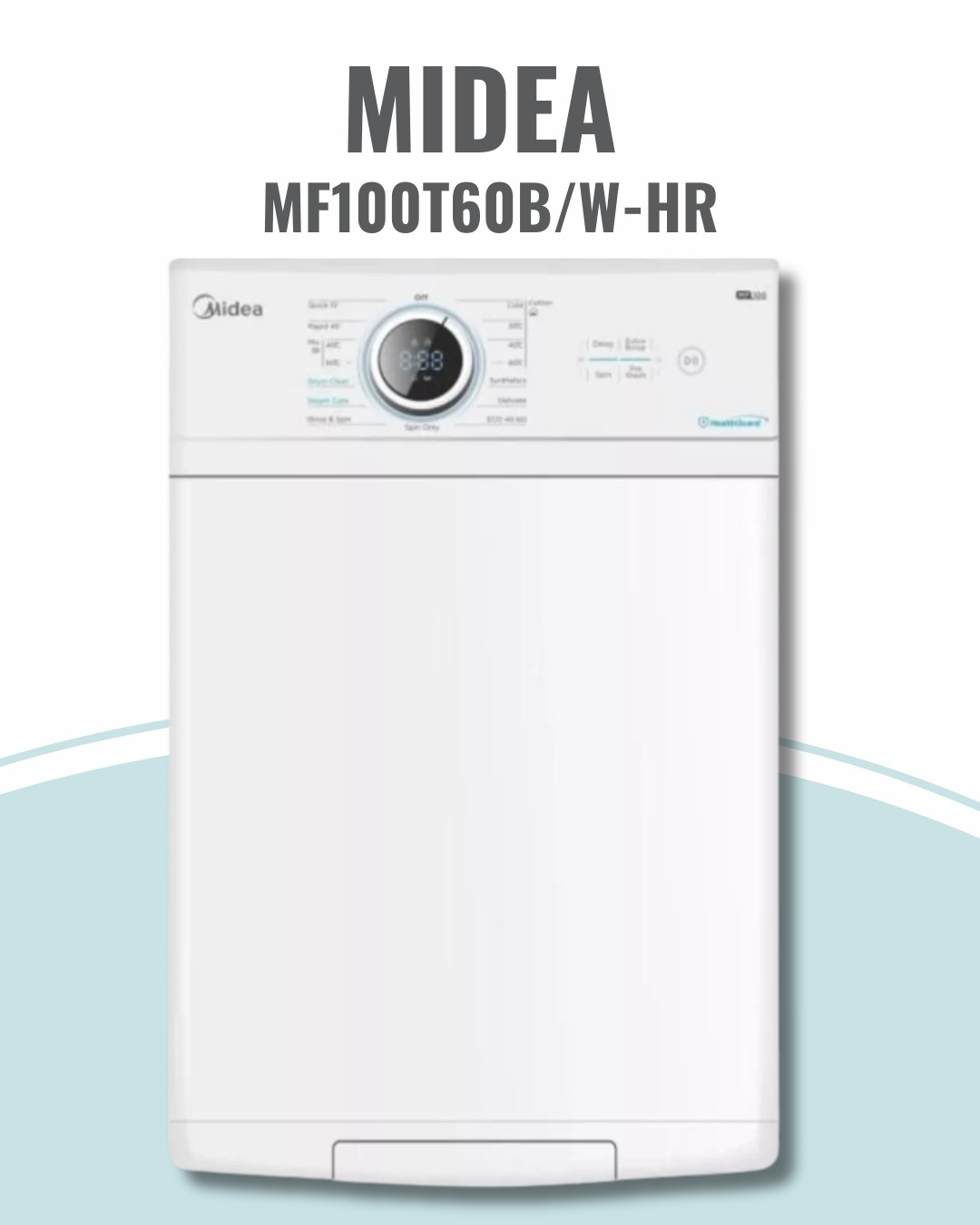 Midea veš mašina model MF100T60B/W-HR, moderna bela sa centralnim programatorom