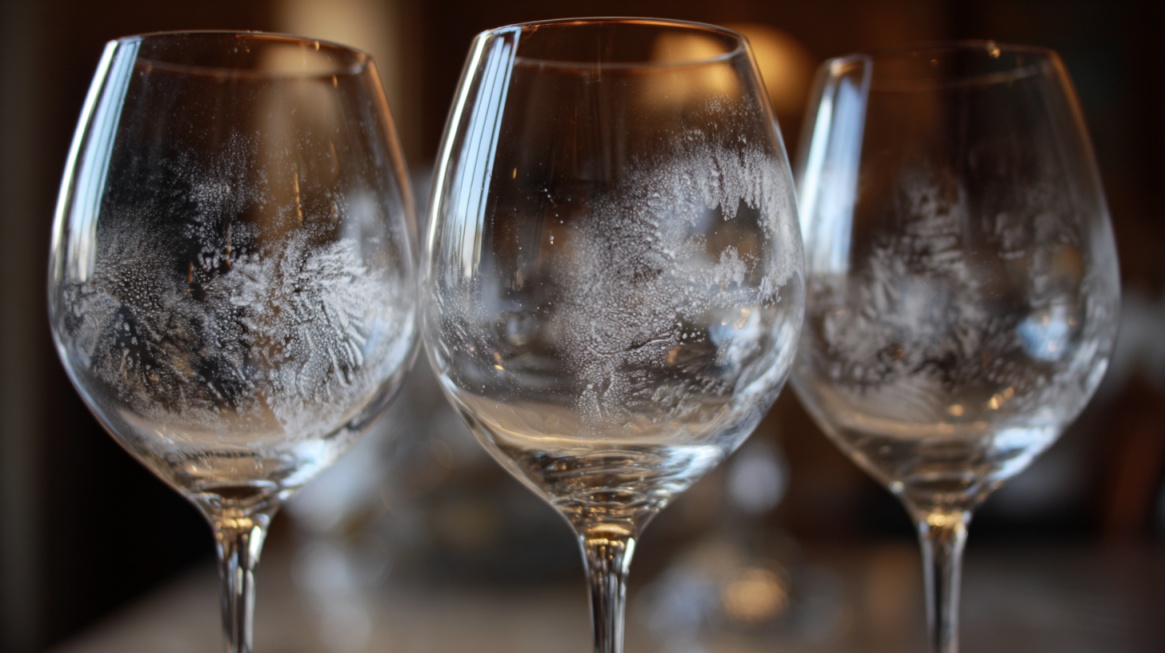 Bele naslage i tragovi kamenca na vinskim čašama